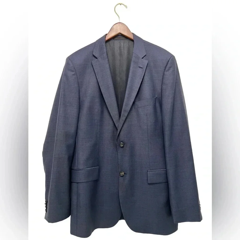 Hugo Boss Blue Micro Check Suit Jacket Blazer Coat Super 100 Modern Fit Men 42 L - Picture 2 of 12